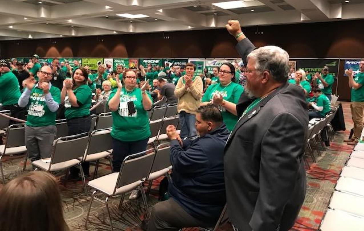 AFSCME members give Council 61 president Danny Homan a standing ovation after he shares his powerful and motivating story about how GOP lawmakers are trying to destroy public sector unions in Iowa